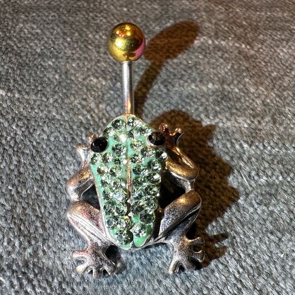 Pagoda Green Gemmed Tree Frog Belly Button Ring - Picture 9 of 15